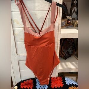 Stylish burnt Red/Orange and mauve shade One-Piece Swimsuit
